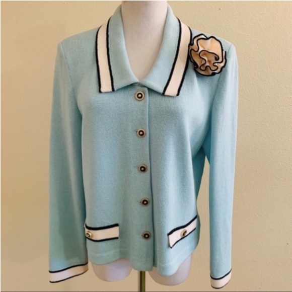 St. John Knit Blazer Light Blue Flower Prop Jacket